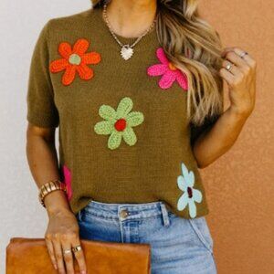Bibi Crotchet Flower Patch Sweater Top